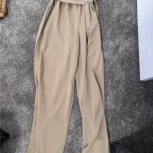 High-Waist Wide Leg Trousers in Beige